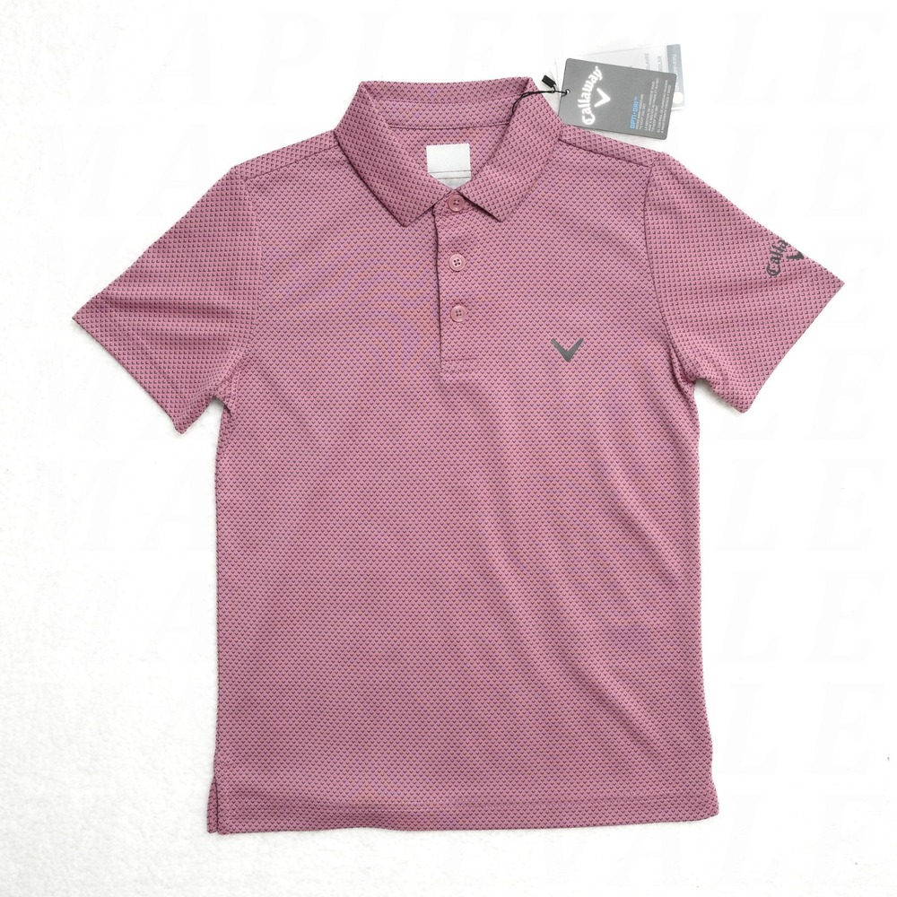 Callaway Boys Golf Polo Youth/Kids Stretch Travel Shirt Purple Allover Chevron